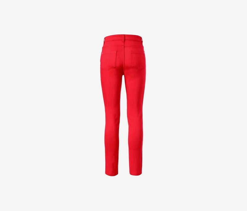 Tchibo Women Regular Fit Plain Straight Leg Jeans, Red - Image 3